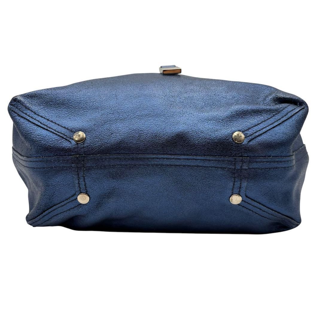 ティファニー リバーシブル トートバッグ メタリックブルー レザー ロゴ c58 ティファニー リバーシブル トートバッグ メタリックブルー