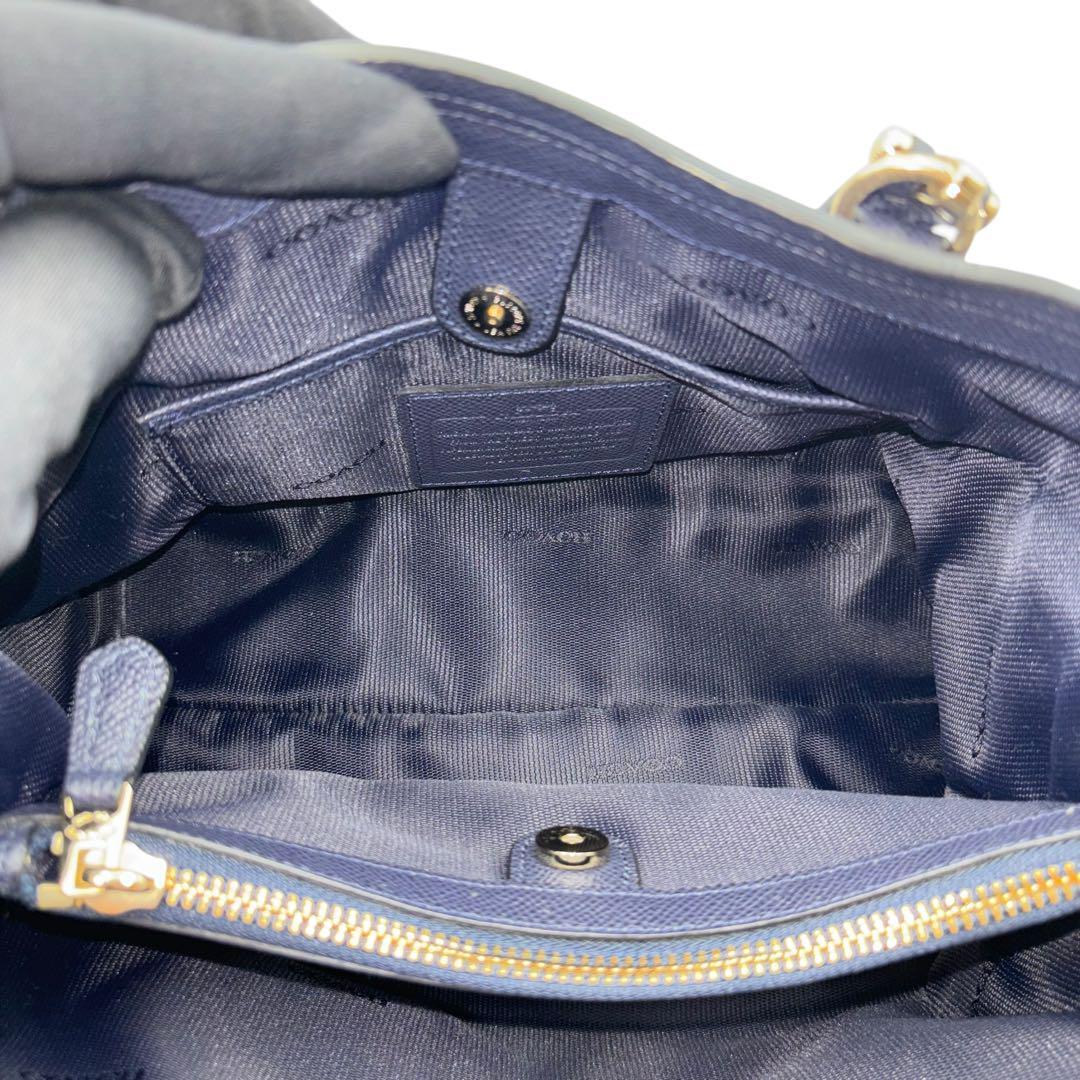 美品 コーチ 2way ショルダーバッグ レザー ネイビー ゴールド 美品 コーチ 2way ショルダーバッグ レザー ネイビー ゴールド