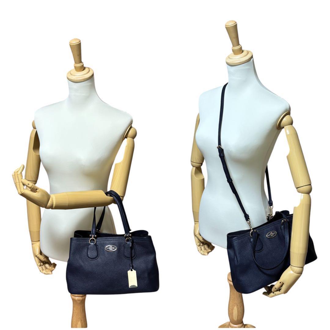 美品 コーチ 2way ショルダーバッグ レザー ネイビー ゴールド 美品 コーチ 2way ショルダーバッグ レザー ネイビー ゴールド