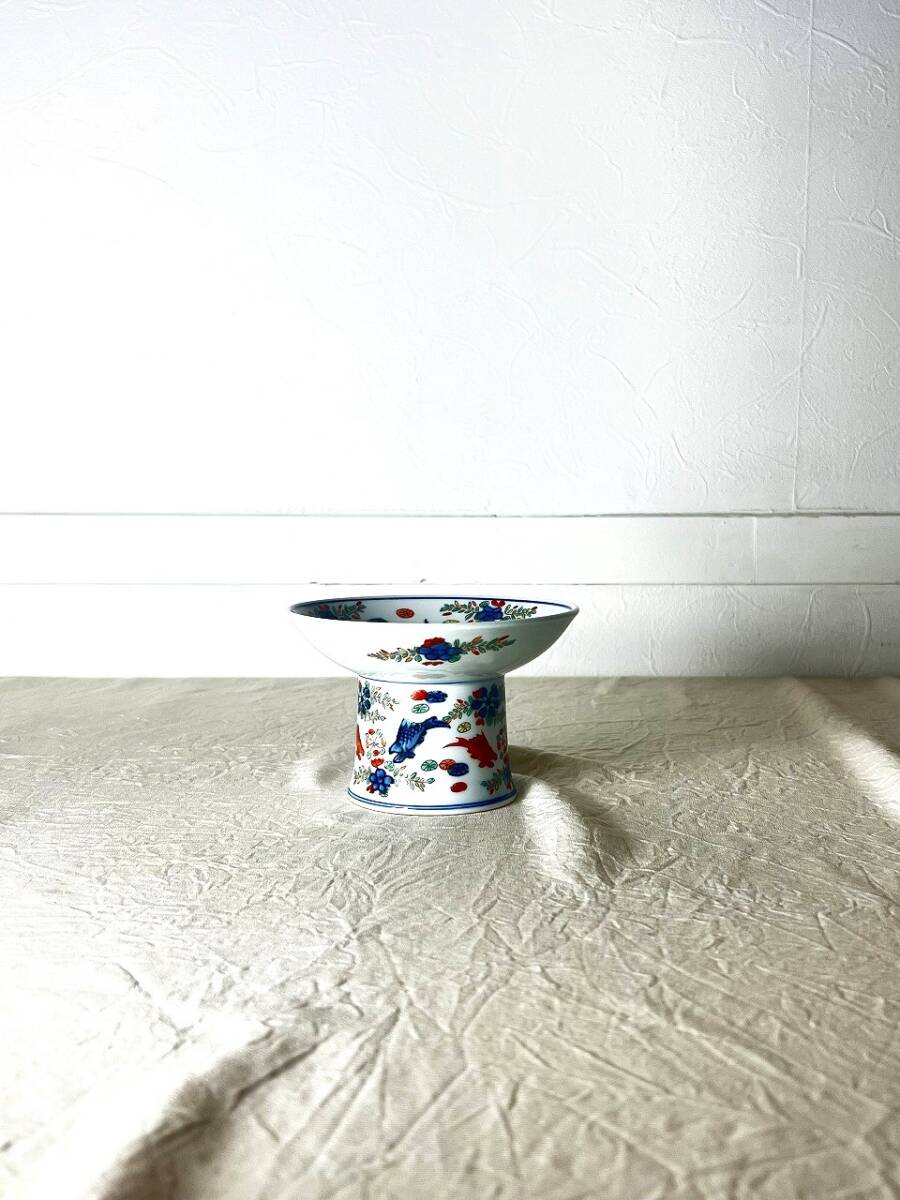 M3026【有田焼・幸楽釜】金魚絵　高台鉢　色絵　染付 _画像1