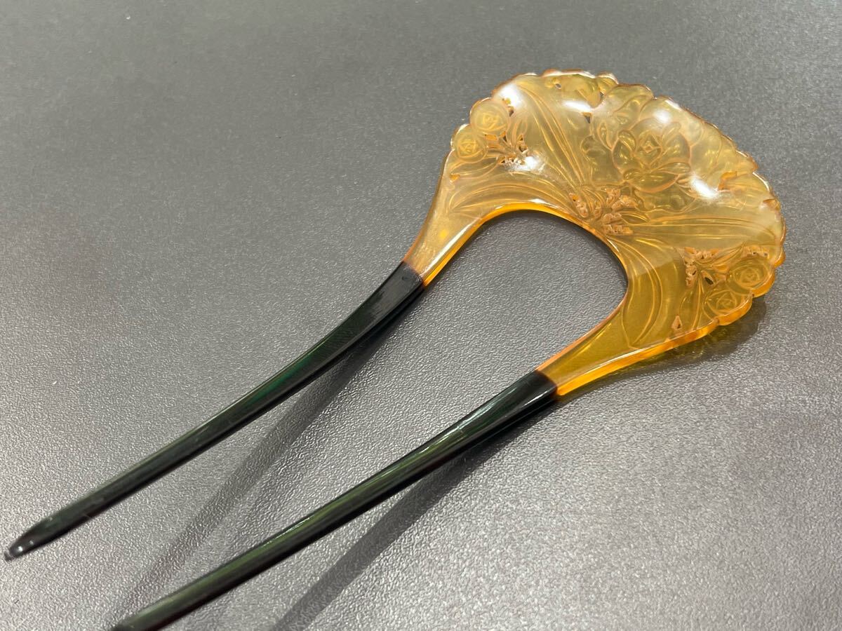 ☆477☆ 和装小物 天然 彫刻 アンティーク 本鼈甲 薔薇の花の ☆477☆ 和装小物 天然 彫刻 アンティーク 本鼈甲 薔薇の花の
