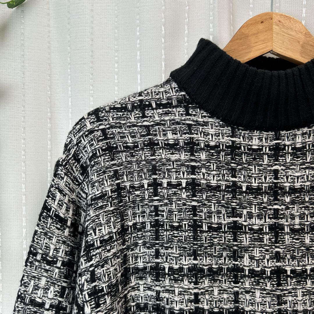 美品 【INGNI イング】 長袖 ニットワンピ (M) チェック 黒 白_画像2