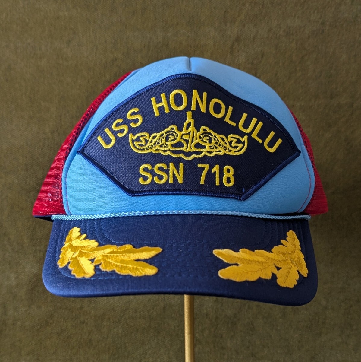 USS HONOLULU SSN 718 メッシュ キャップ 帽子 GOORIN グーリン アメリカ海軍 原子力潜水艦 水色×赤×紺×黄色 ONESIZE サイズ調節可能 _画像3