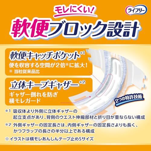 ライフリー テープ止めおむつ 横モレあんしんテープ止め Sサイズ 22枚 4回吸収 【寝て過ごすことが多い方】_画像3