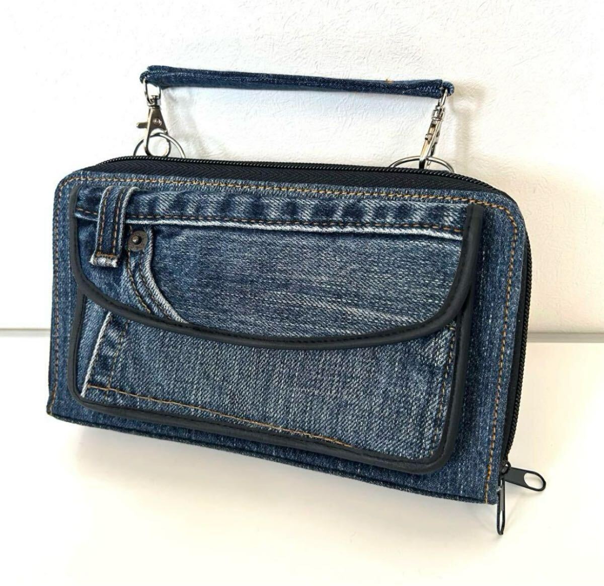 送料無料 新品 デニムリメイクバッグ ハンドメイド ウォレット