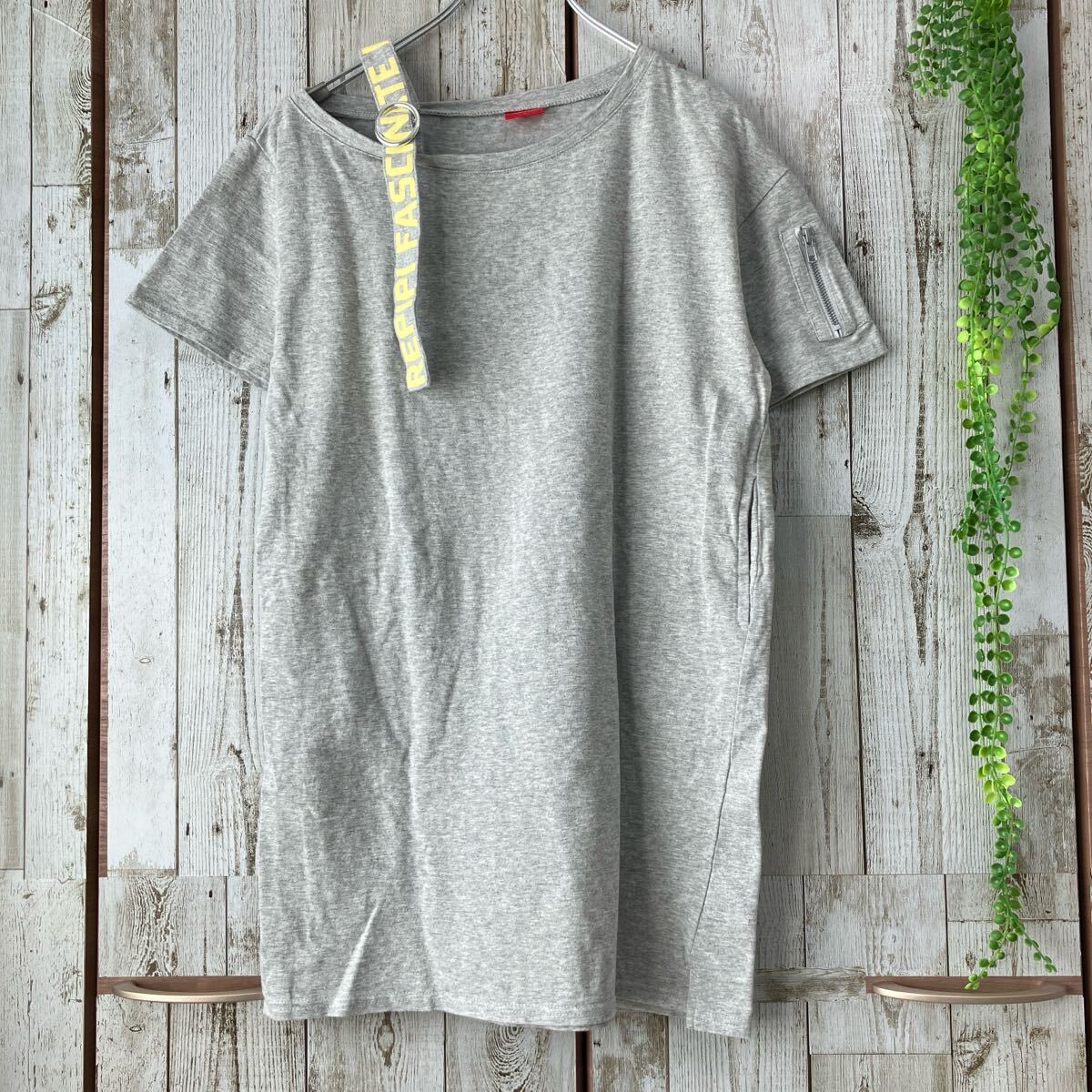 ☆repipi armario レピピアルマリオ☆Tシャツ カットソー チュニック グレー M レディース ショルダーベルト [送料無料☆匿名配送] g4484