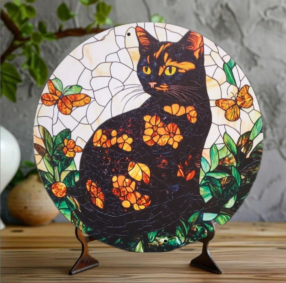 猫の壁飾り メタルウォールアート サビ猫と花G 猫の雑貨 HANAKO 猫の壁飾り メタルウォールアート サビ猫と花G 猫の雑貨 HANAKO