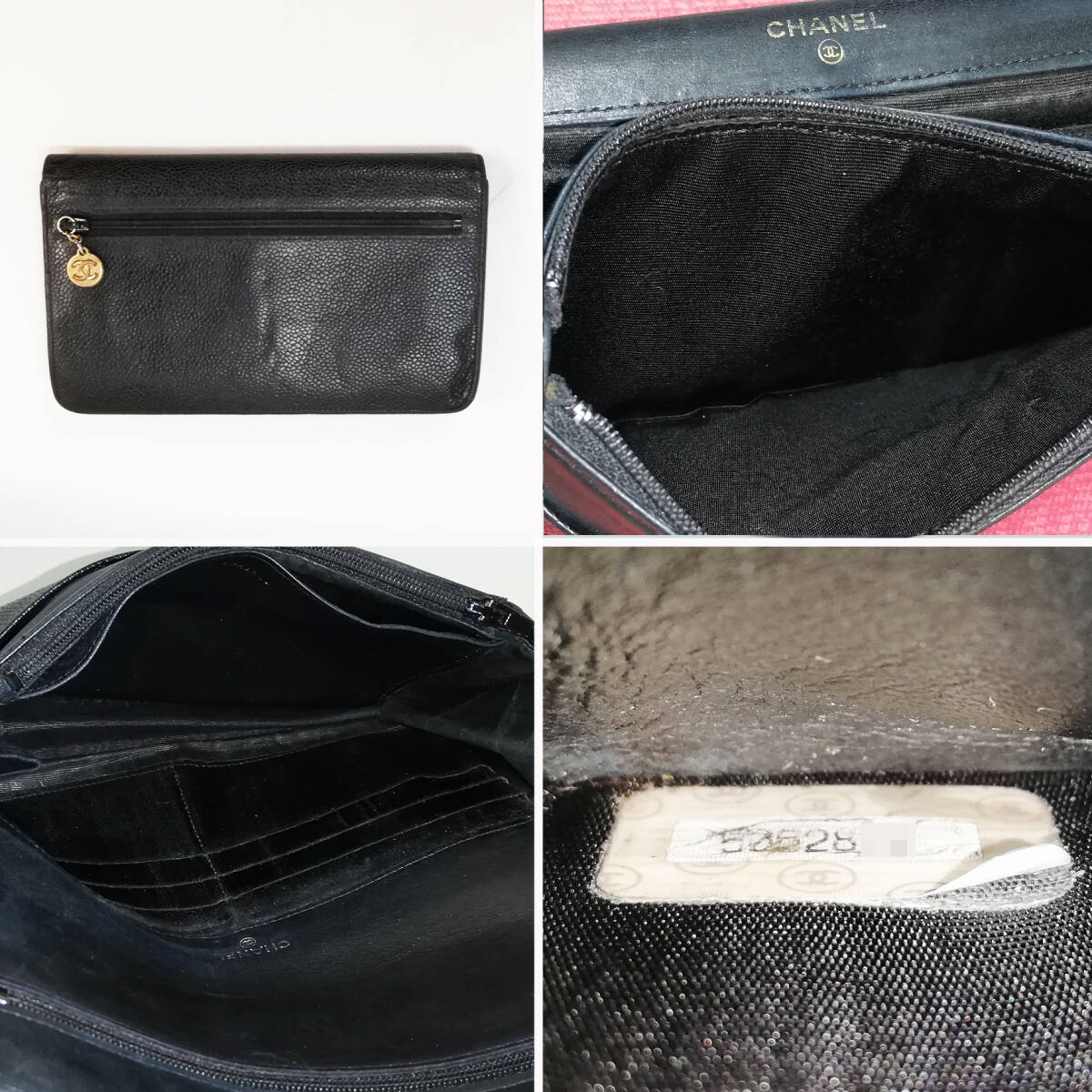 良品】CHANEL(シャネル) キャビアスキン 二つ折り長財布 良品】CHANEL(シャネル) キャビアスキン 二つ折り長財布