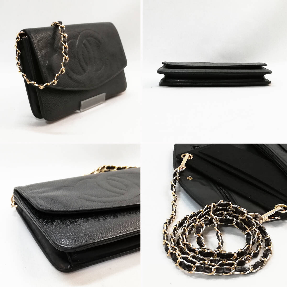 良品】CHANEL(シャネル) キャビアスキン 二つ折り長財布 良品】CHANEL(シャネル) キャビアスキン 二つ折り長財布