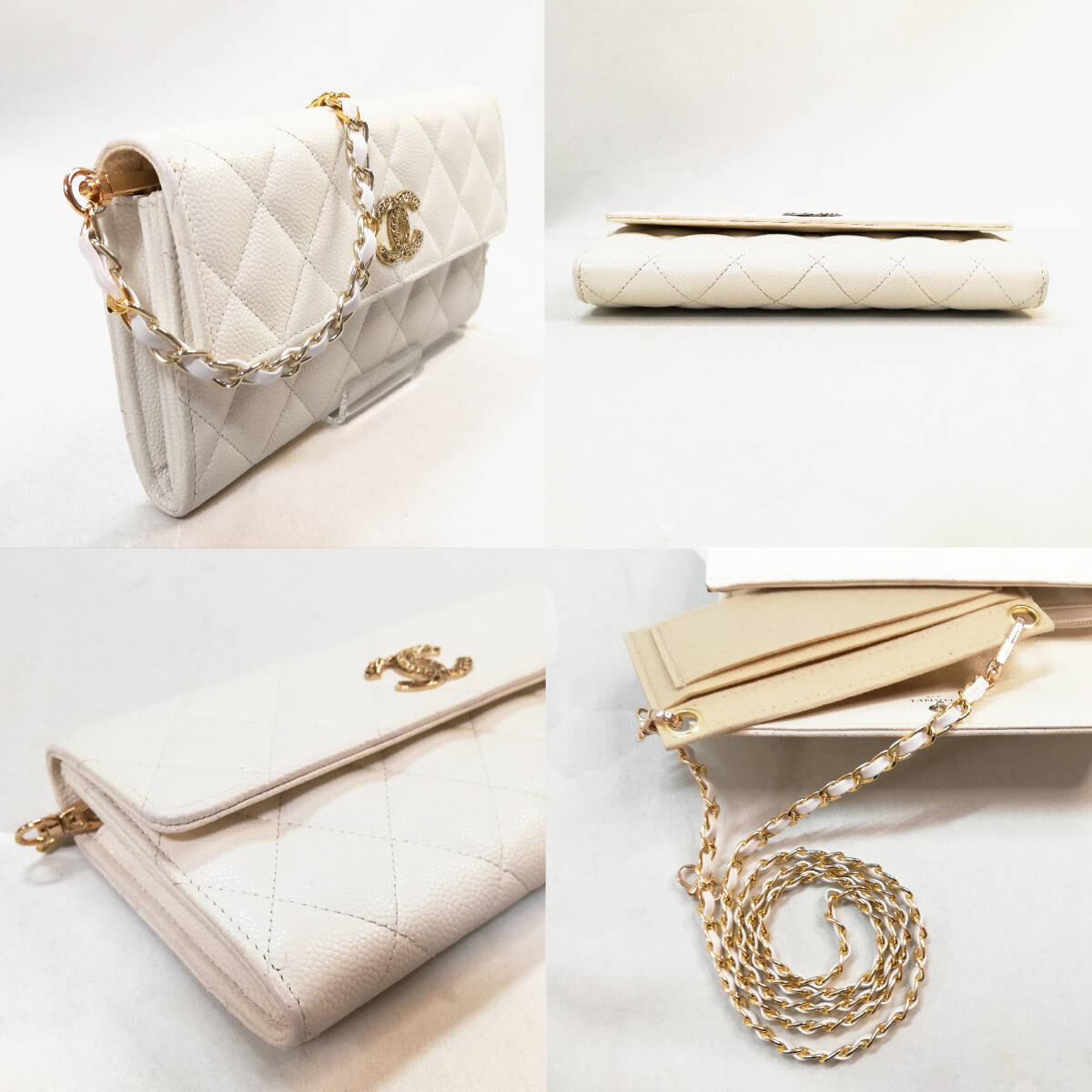 美品】CHANEL(シャネル)マトラッセ キャビアスキン 白 美品】CHANEL(シャネル)マトラッセ キャビアスキン 白