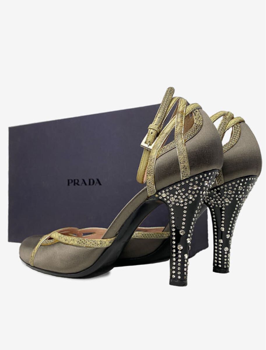 PRADA プラダ クリスタルビジューヒール サテンパンプス サイズ PRADA プラダ クリスタルビジューヒール サテンパンプス サイズ