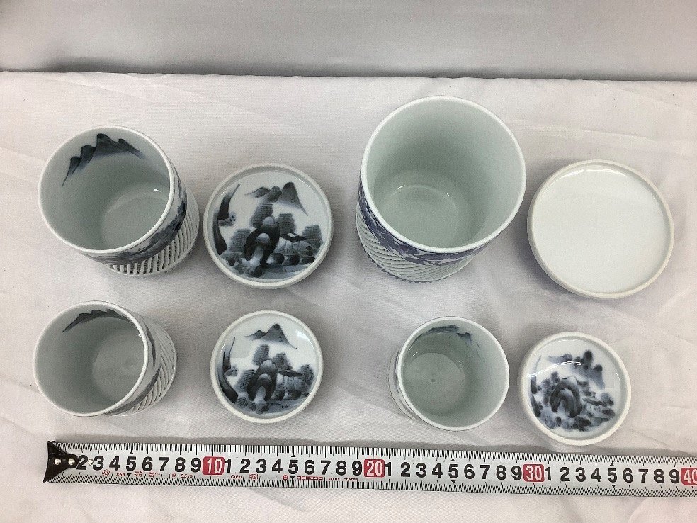 有田焼 琴峰 作 網目焼まとめ/組湯呑/蓋物/酒器揃 ネーム等記入 有田焼 琴峰 作 網目焼まとめ/組湯呑/蓋物/酒器揃 ネーム等記入