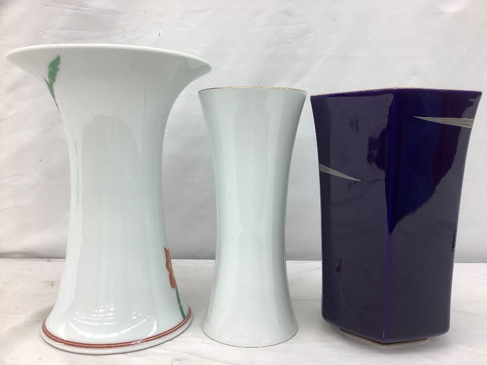 香蘭社 花瓶/色絵金彩 桔梗紋 他/花器/陶器 3点まとめ 底面カケ 香蘭社 花瓶/色絵金彩 桔梗紋 他/花器/陶器 3点まとめ 底面カケ