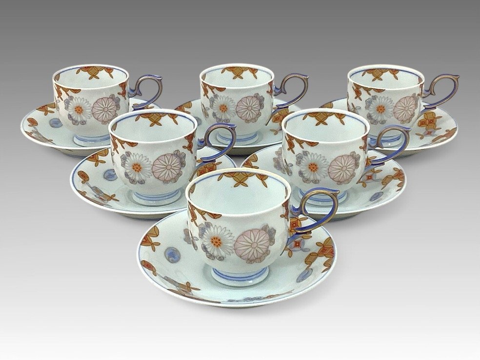 深川製磁 菊七宝コーヒー碗皿/カップ&ソーサー/有田焼 6客 深川製磁 菊七宝コーヒー碗皿/カップ&ソーサー/有田焼 6客
