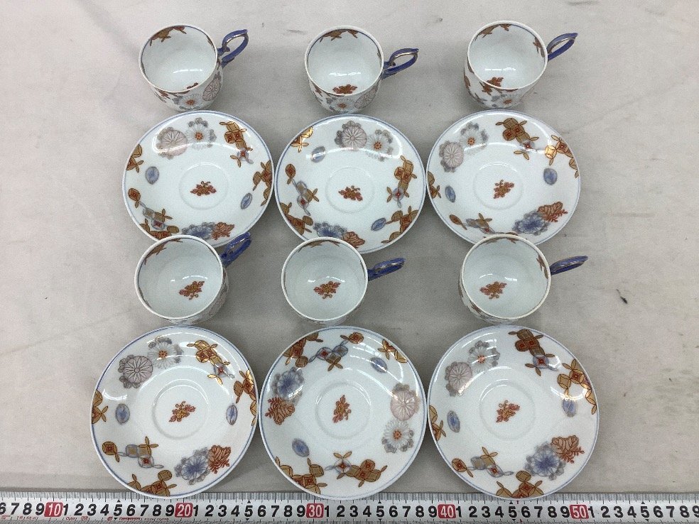 深川製磁 菊七宝コーヒー碗皿/カップ＆ソーサー/有田焼 6客