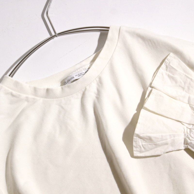 美品 ZARA ザラ 春 夏 ほんのり透け 異素材切替 パフスリーブカットソー S ホワイト 白 長袖 カットソー トップス Tシャツ ギャザー 無地_画像2