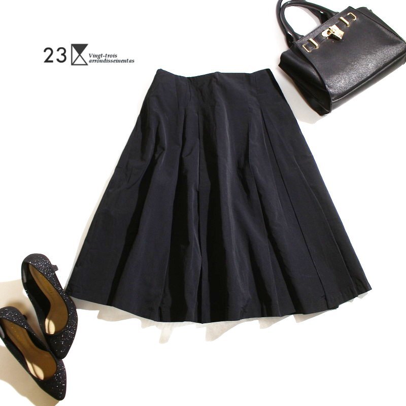 23區(qū) 株) オンワード樫山 春 夏 シンプル ポリエステル Aライン フレアスカート 7號(hào) 36 ブラック 黒 ミセス 綺麗め オフィス フォーマル