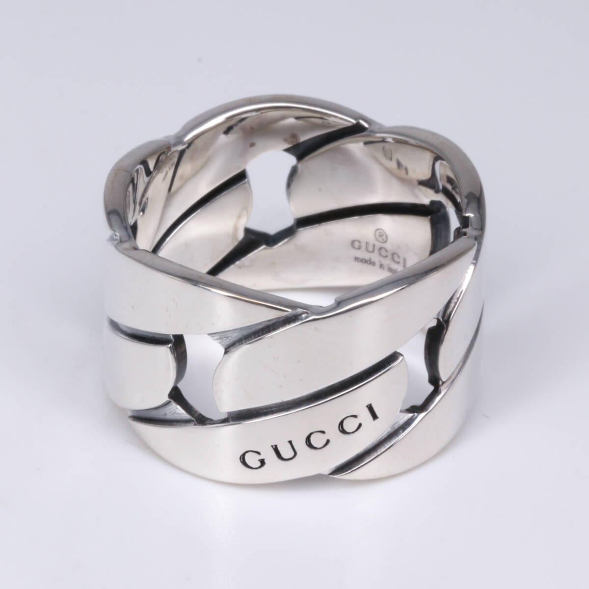 【新品仕上げ＋超音波洗浄】イタリア制 GUCCI グッチ シルバーリング Gチェーンモチーフ SV925 指輪 インターロッキングG ブランデッドG
