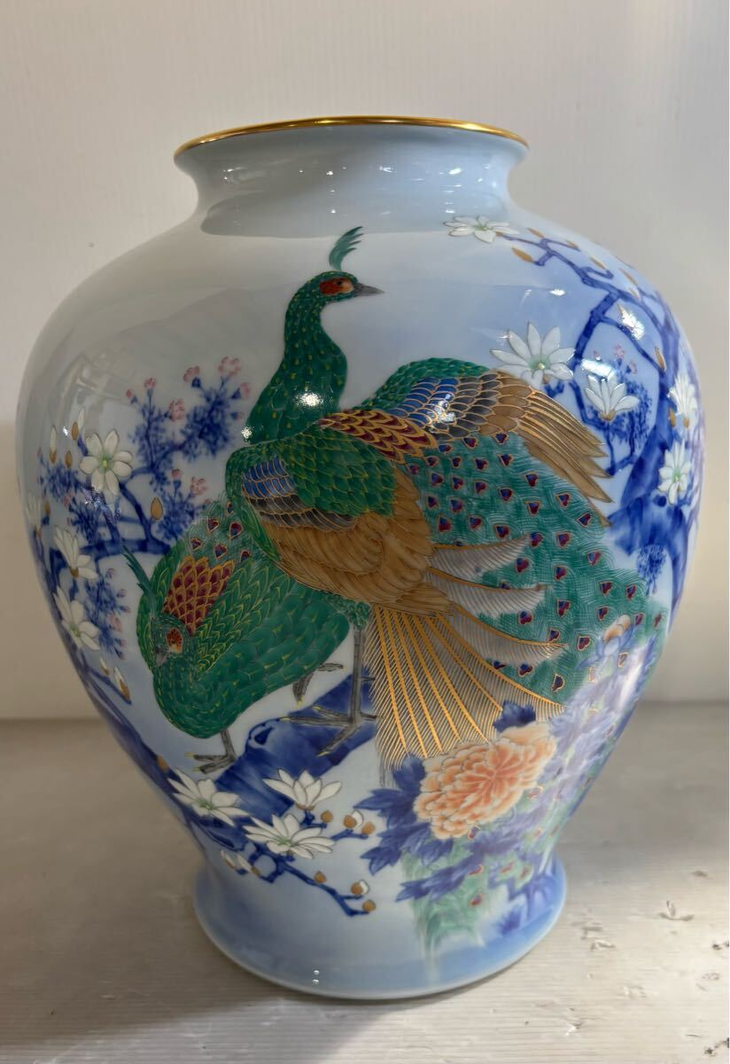 ☆ 格安スタート!送料込み! 深川製磁 花瓶 木蓮孔雀 花鳥 壺 ☆ 格安スタート!送料込み! 深川製磁 花瓶 木蓮孔雀 花鳥 壺