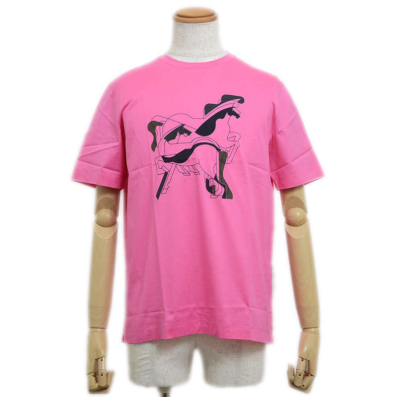 エルメス Tシャツ ロデオ ピンク コットン メンズ Mサイズ