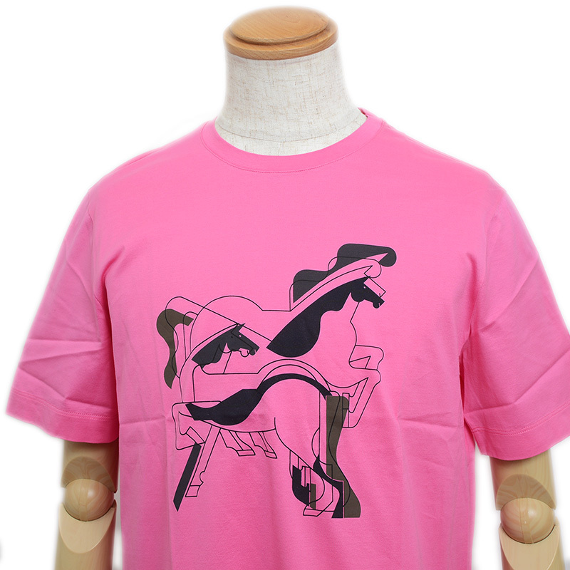 エルメス Tシャツ ロデオ ピンク コットン メンズ Mサイズ