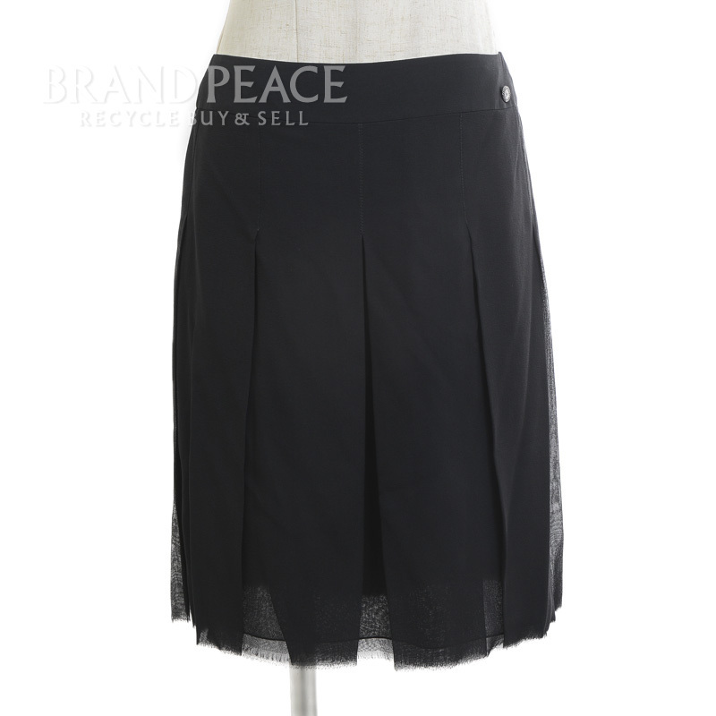 値下げ シャネル プリーツ パネルスカート シルクシフォン ブラック 38サイズ P37792