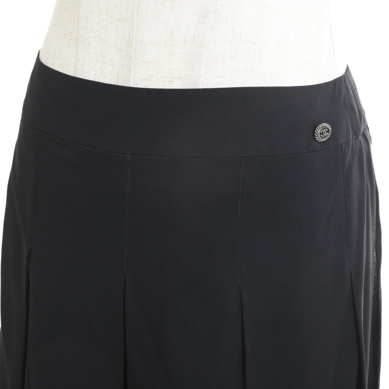 値下げ シャネル プリーツ パネルスカート シルクシフォン ブラック 38サイズ P37792