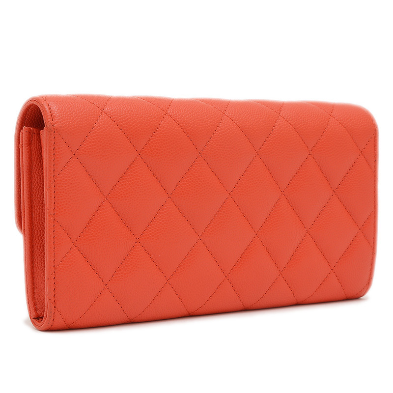 シャネル マトラッセ ロングフラップウォレット 長(zhǎng)財(cái)布 キャビア オレンジ ゴールド金具 AP0241