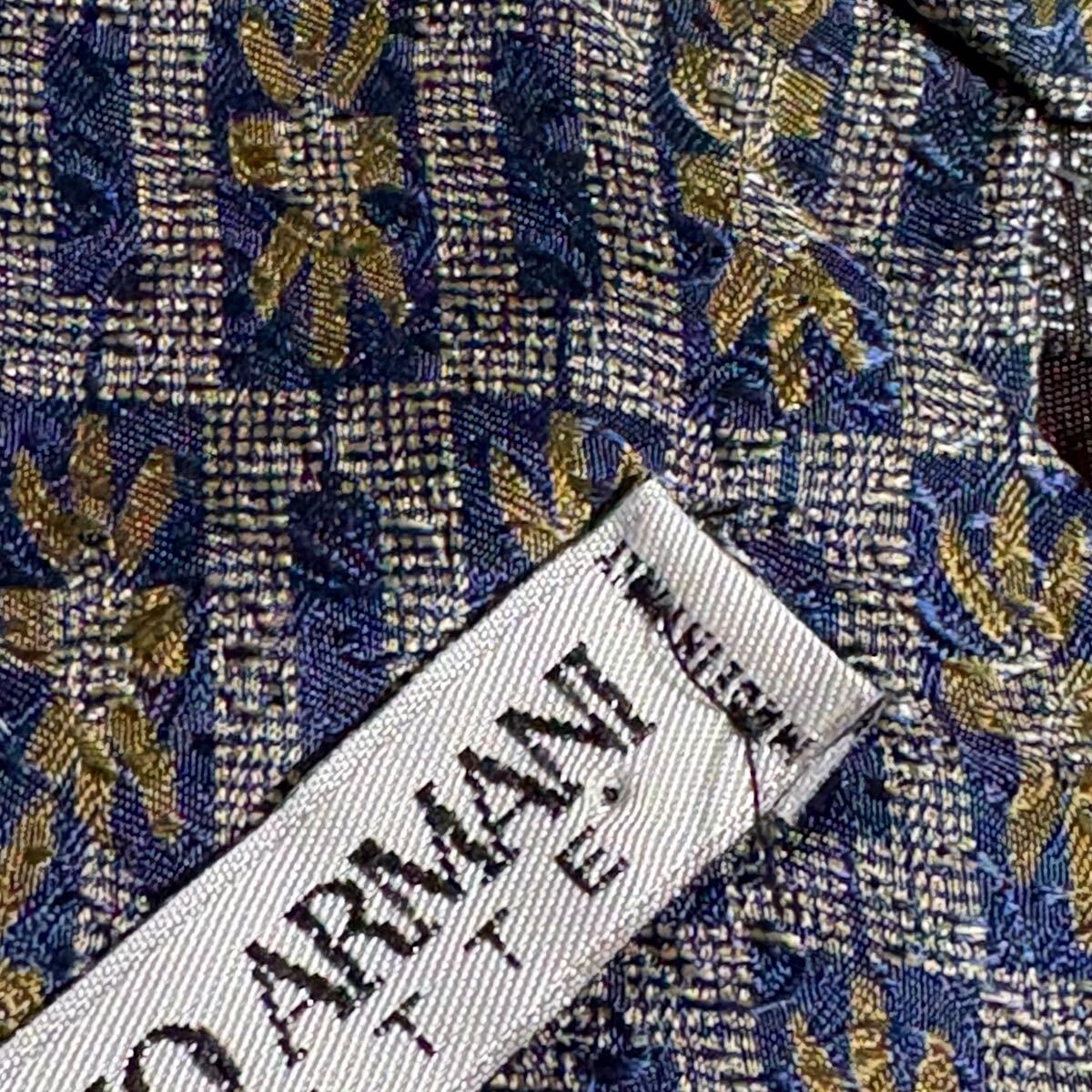 【美品】 999円～ ARMANI ネクタイ ネイビー グレー 総柄 パターン柄 (GB7)