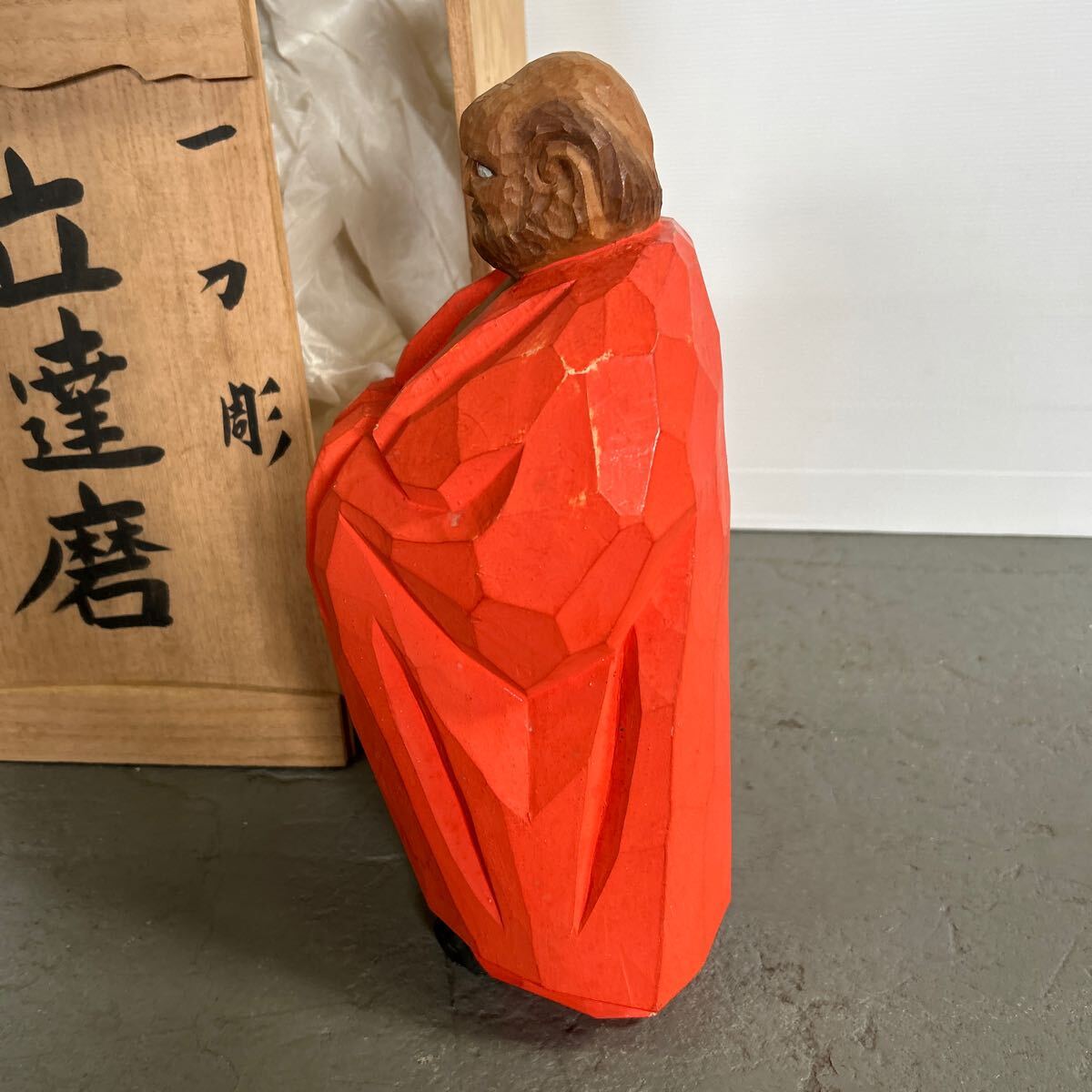立達磨 一刀彫 木彫 骨董 古美術品 置物 奈良人形師 染川宗進作 立達磨 一刀彫 木彫 骨董 古美術品 置物 奈良人形師 染川宗進作