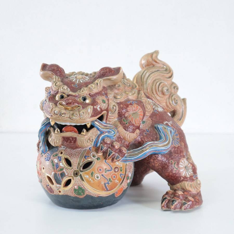 九谷焼 色絵金彩 唐獅子 玉獅子 狛犬 置物 縁起物 魔除け 九谷焼 色絵金彩 唐獅子 玉獅子 狛犬 置物 縁起物 魔除け