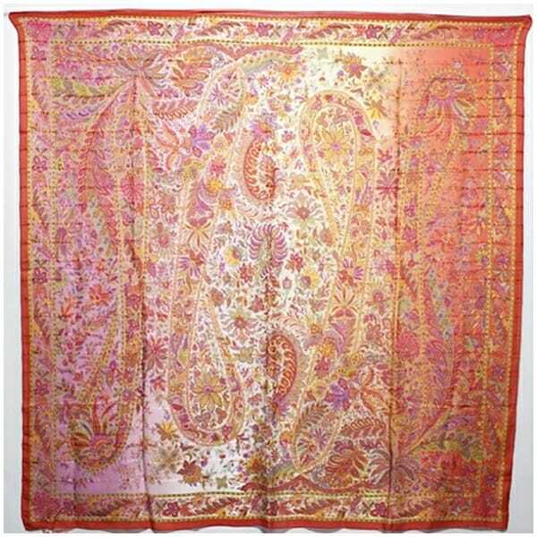 ★ イヴサンローラン シルク 大判スカーフ レッド クリーム 中古 Aランク YVES SAINT LAURENT |