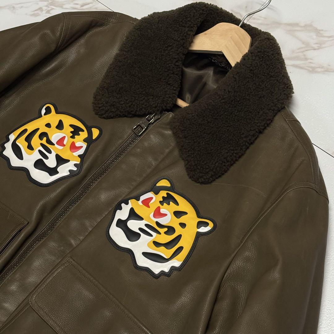 美品/希少XL●LOUIS VUITTON ×NIGO ルイヴィトン 22SS タイガーパッチ レザー ジャケット ブルゾン ヒューマンメイド ランウェイモデル 50