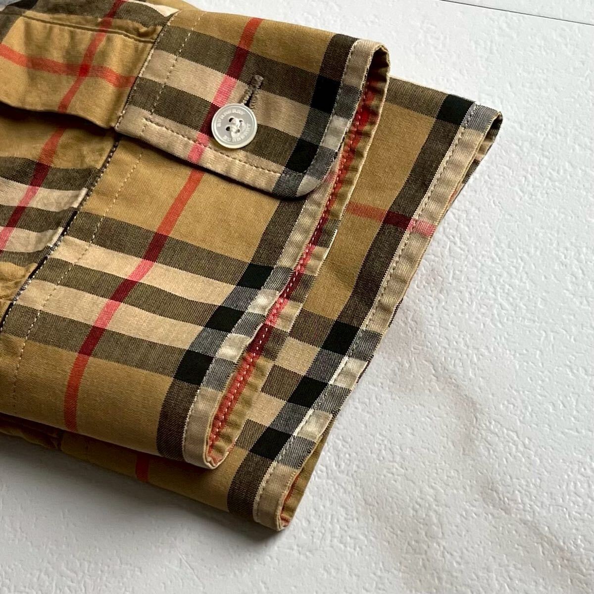 美品/希少XL●BURBERRY LONDON バーバリーロンドン【最高級(jí) 現(xiàn)行タグ メガチェック】ボタンダウンシャツ 長(zhǎng)袖シャツ ノバチェック ベージュ