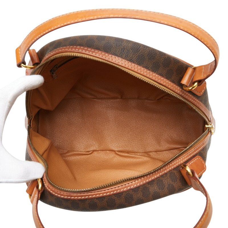 セリーヌ マカダム ハンドバッグ ブラウン PVC レザー レディース CELINE 【中古】