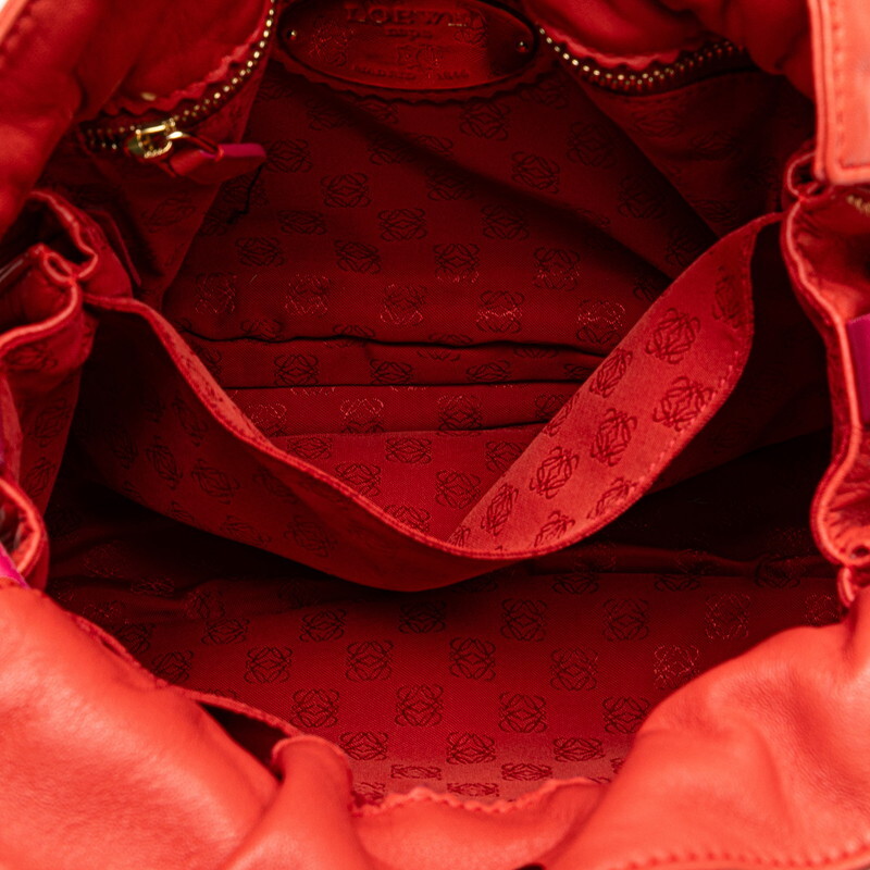 ロエベ アナグラム フラメンコ22 斜め掛け ショルダーバッグ レッド ピンク レザー レディース LOEWE 【中古】