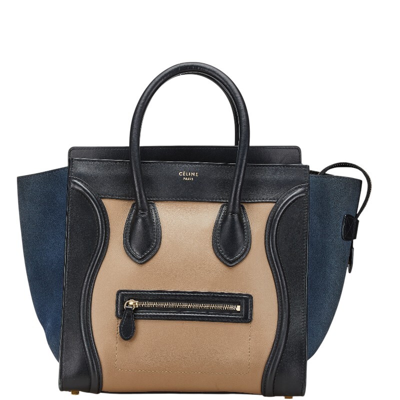 セリーヌ ラゲージ ミニショッパー ハンドバッグ ベージュ ブラック レザー レディース CELINE 【中古】