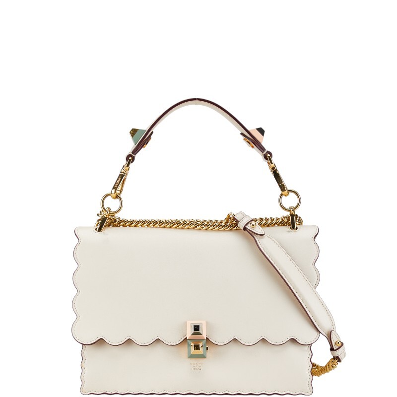  Fendi kyanai цепь ручная сумочка сумка на плечо 2WAY 8BT283 бежевая кожа женский FENDI [ б/у ]