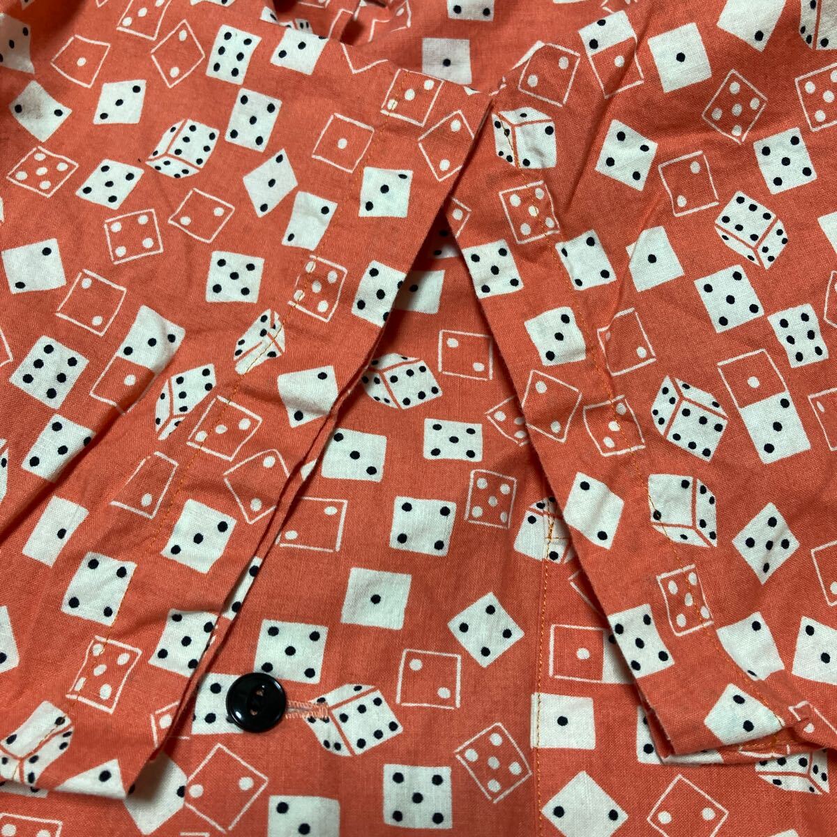 【美品】Dry Bones ドライボーンズ 半袖シャツ サイコロ柄 ダイス柄 ピンク Lサイズ 日本制 ロカビリー
