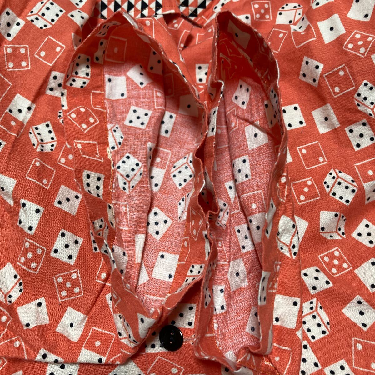 【美品】Dry Bones ドライボーンズ 半袖シャツ サイコロ柄 ダイス柄 ピンク Lサイズ 日本制 ロカビリー