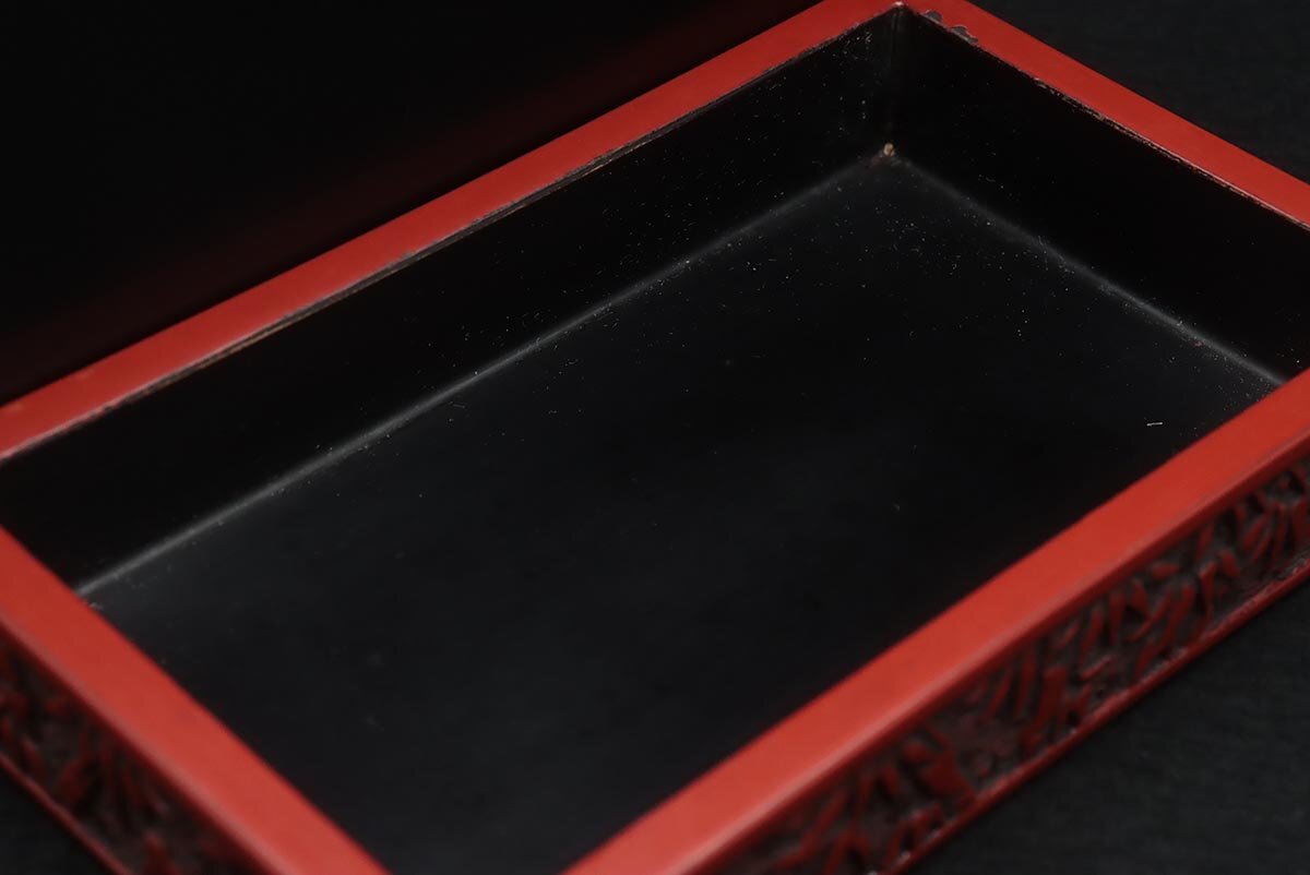 UU803 彫刻漆器 名産 仙台堆朱 竹図 小箱 幅15.4cm 共箱附・堆朱 UU803 彫刻漆器 名産 仙台堆朱 竹図 小箱 幅15.4cm 共箱附・堆朱