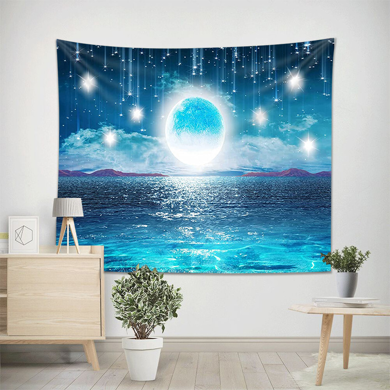 タペストリー 壁飾り 壁掛け装飾布 布ポスター 部屋飾り 背景布 インテリア カーテン 神秘的な夜の海 150x130cm_画像2
