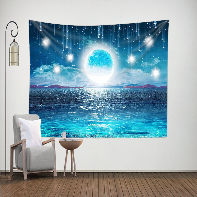 タペストリー 壁飾り 壁掛け装飾布 布ポスター 部屋飾り 背景布 インテリア カーテン 神秘的な夜の海 150x130cm_画像3