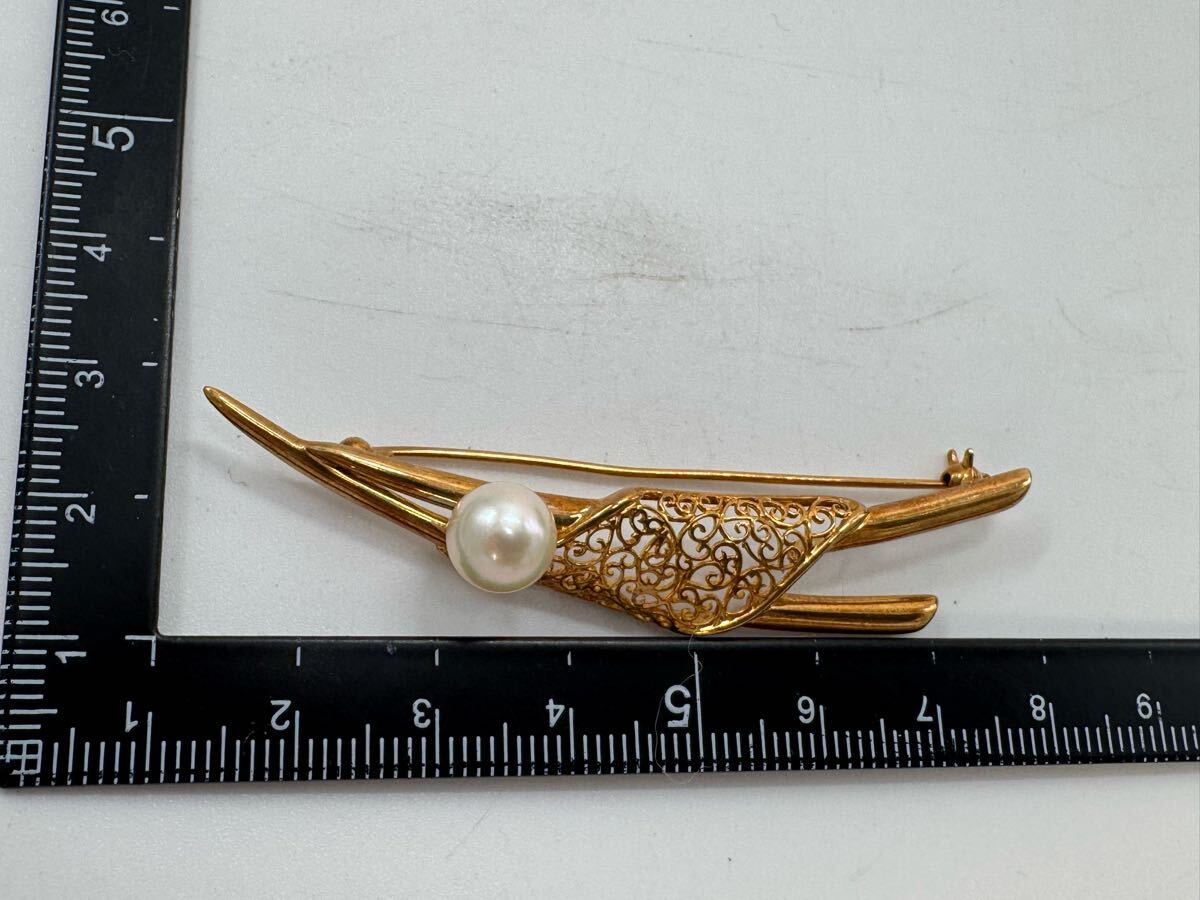 0110】真珠 K18 ブローチ 6.8g ヴィンテージ アクセサリー (真珠 0110】真珠 K18 ブローチ 6.8g ヴィンテージ アクセサリー (真珠