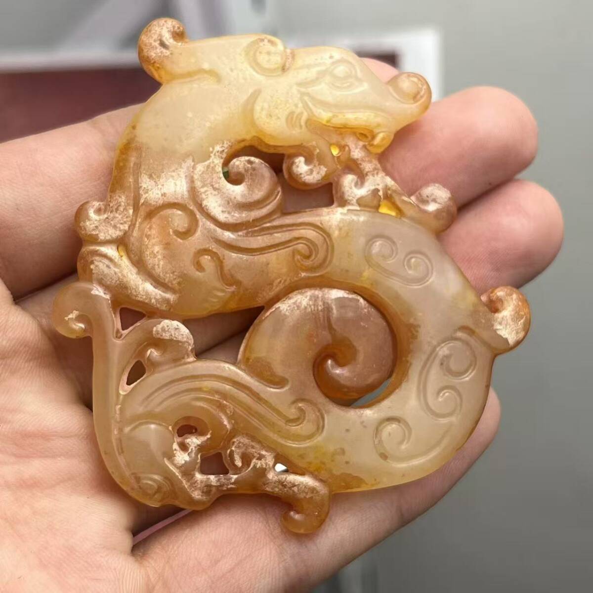 旧コレクション 和田玉 竜紋玉彫 玉佩 唐子 繊細彫刻 白玉 骨董 旧コレクション 和田玉 竜紋玉彫 玉佩 唐子 繊細彫刻 白玉 骨董