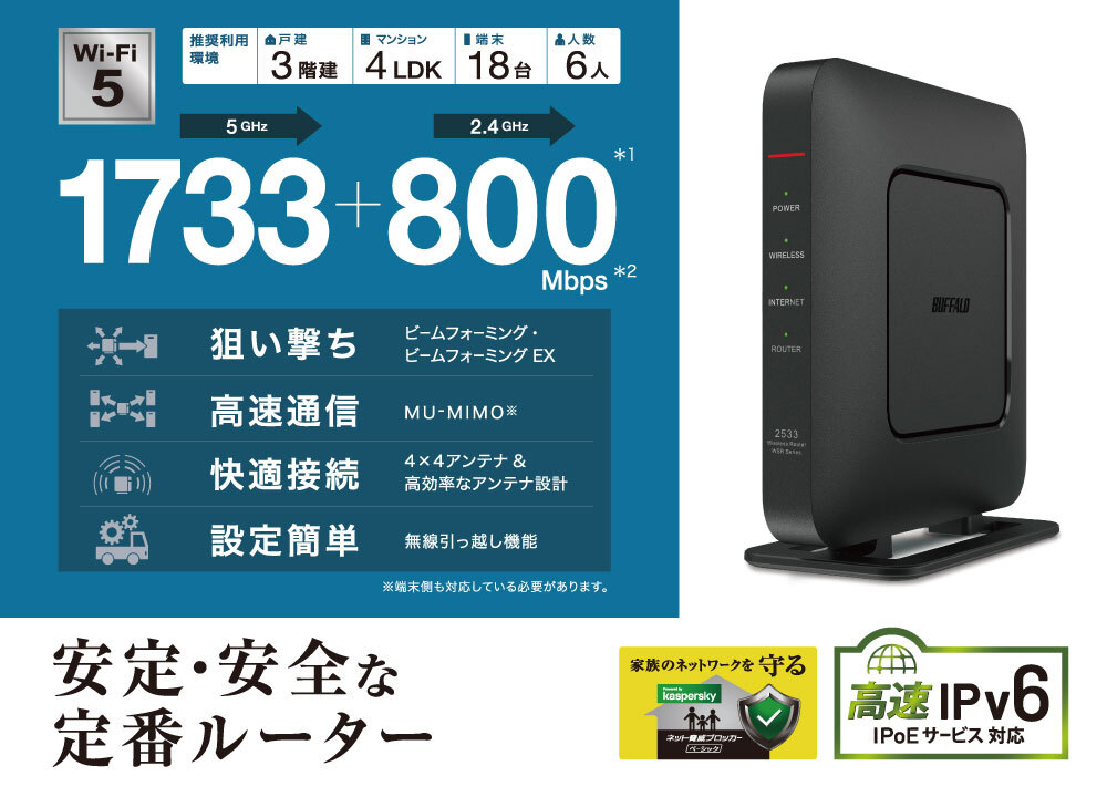  Buffalo Buffalo WSR-2533DHPLS-BK Wi-Fi маршрутизатор 11ac 1733+800Mbps AirStation