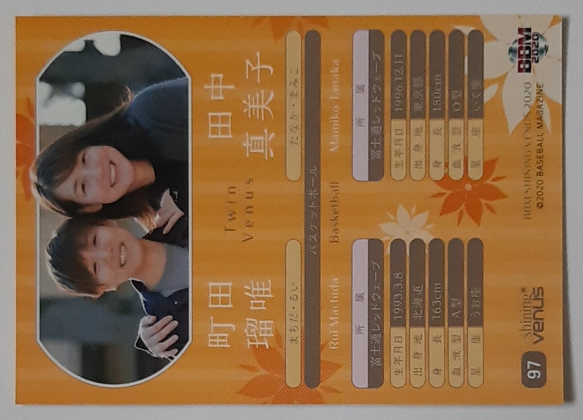 町田瑠唯&田中真美子 日本女子バスケットボール BBM2020 町田瑠唯&田中真美子 日本女子バスケットボール BBM2020