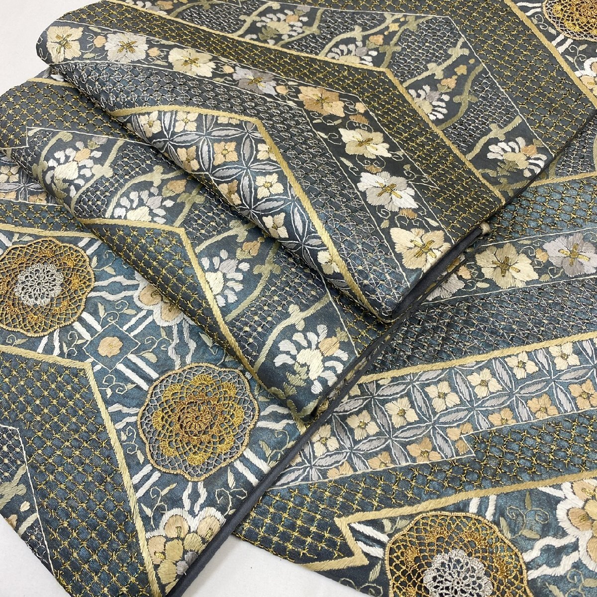 着物月花 総刺繍 仙頭刺繍 蘇州刺繍 引箔 装飾華文様 袋帯 六通 着物月花 総刺繍 仙頭刺繍 蘇州刺繍 引箔 装飾華文様 袋帯 六通