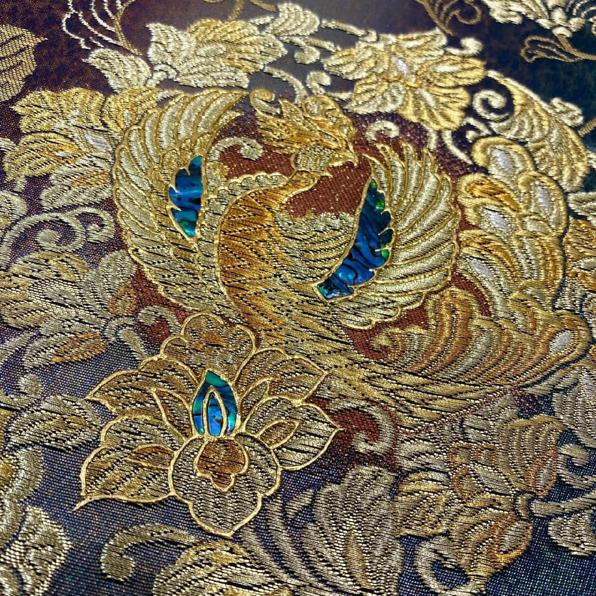 着物月花 螺鈿細工 引箔 華文様 袋帯 六通柄 正絹 金糸 帯芯無し 着物月花 螺鈿細工 引箔 華文様 袋帯 六通柄 正絹 金糸 帯芯無し