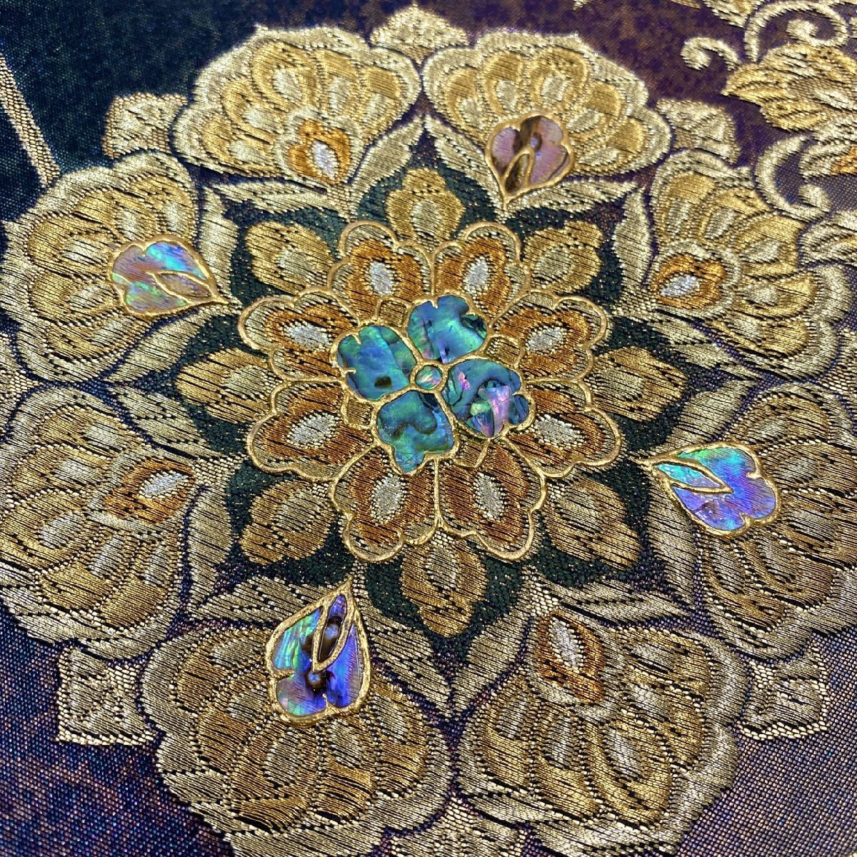 着物月花 螺鈿細工 引箔 華文様 袋帯 六通柄 正絹 金糸 帯芯無し 着物月花 螺鈿細工 引箔 華文様 袋帯 六通柄 正絹 金糸 帯芯無し